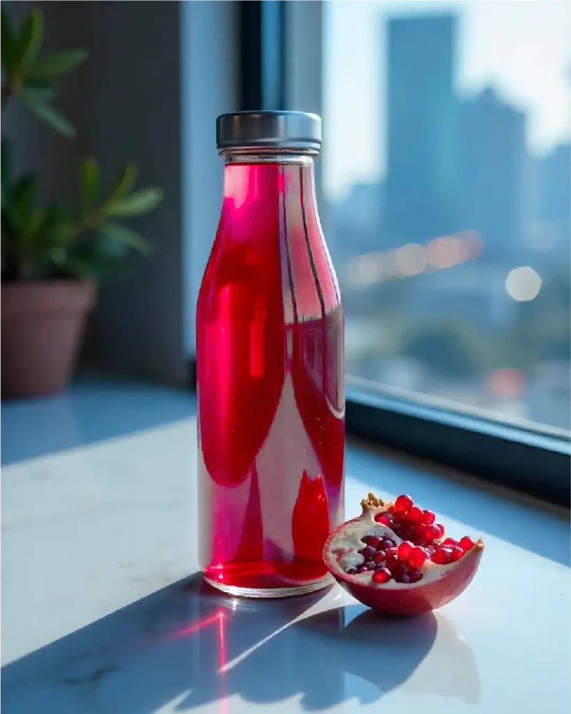 Beverage Glass BOttles Fresh Promegranate Juice